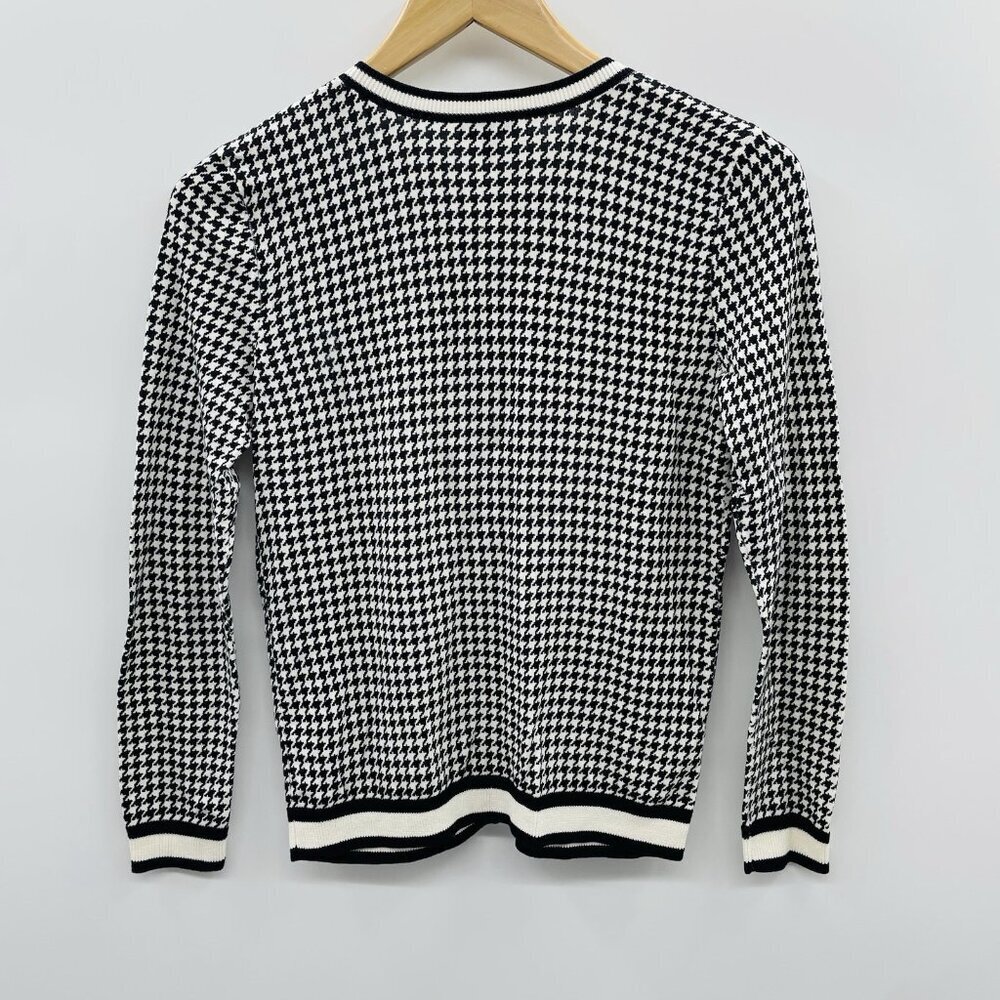 Talbots Petite Womens Size P Houndstooth Charming Cardigan Sweater in Black 2192 - Picture 5 of 7